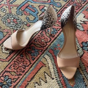 Loeffler Randall Nude, Black, and White Peep Toe Heel